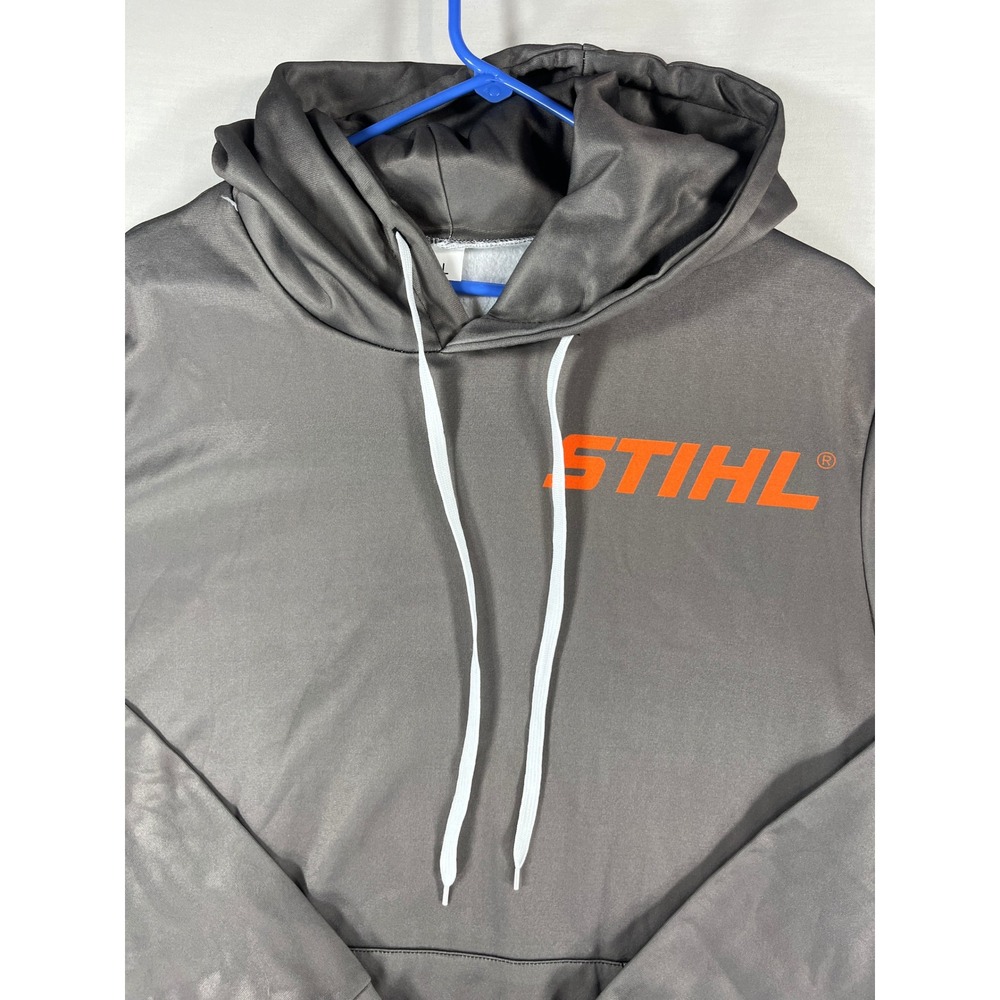 Stihl Mens Graphic Hoodie Gray Orange Logo Pullover Sweatshirt Size L